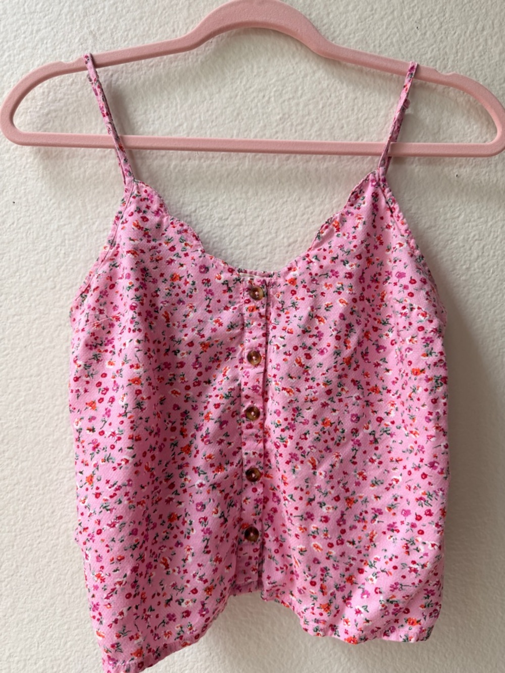 Pink Floral Button Front Cami Top Coquette Cottagecore Barbie Soft Girl Tank M